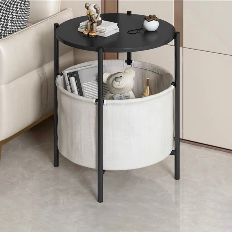 Modern Style Rock Slab Table Top Metal Steel Base with Circular Storage Space Side Table