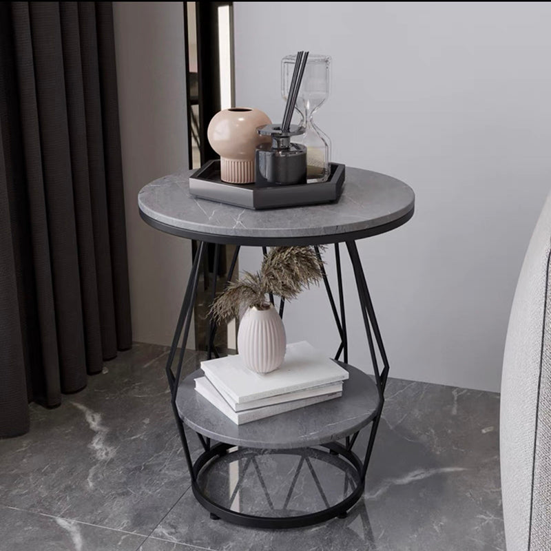 Frame Pedestal Design Gold/black Iron Pedestal Rock Slab Table Top with Shelf Side Table
