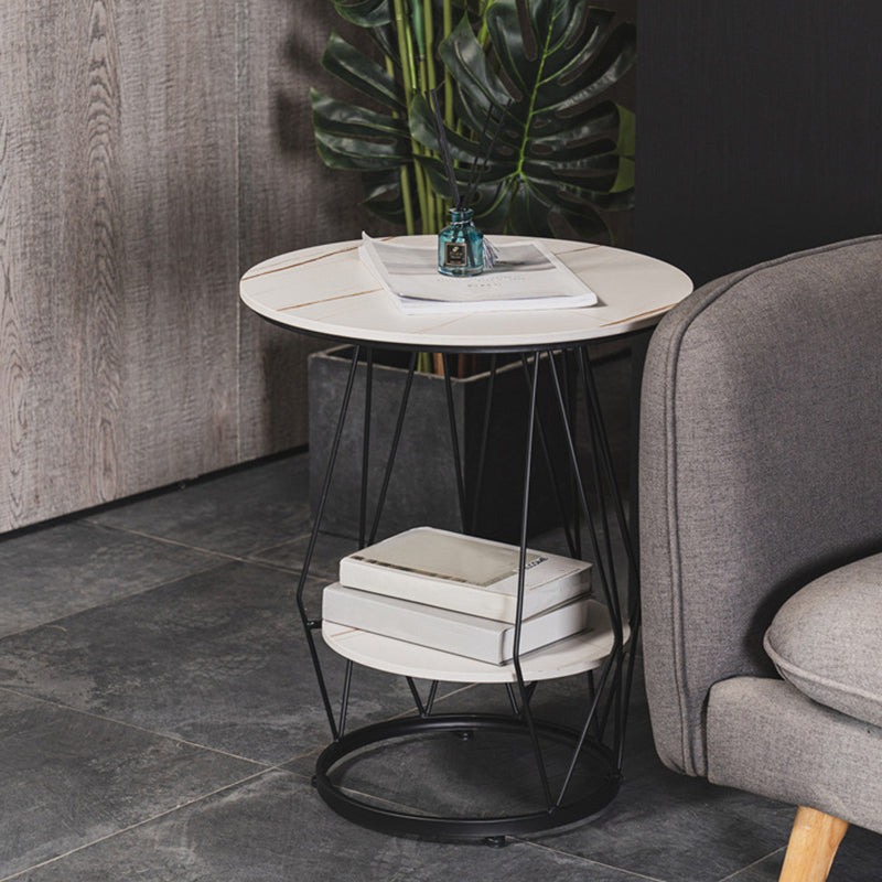 Frame Pedestal Design Gold/black Iron Pedestal Rock Slab Table Top with Shelf Side Table