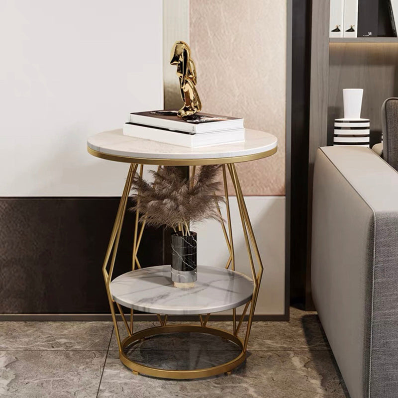Frame Pedestal Design Gold/black Iron Pedestal Rock Slab Table Top with Shelf Side Table