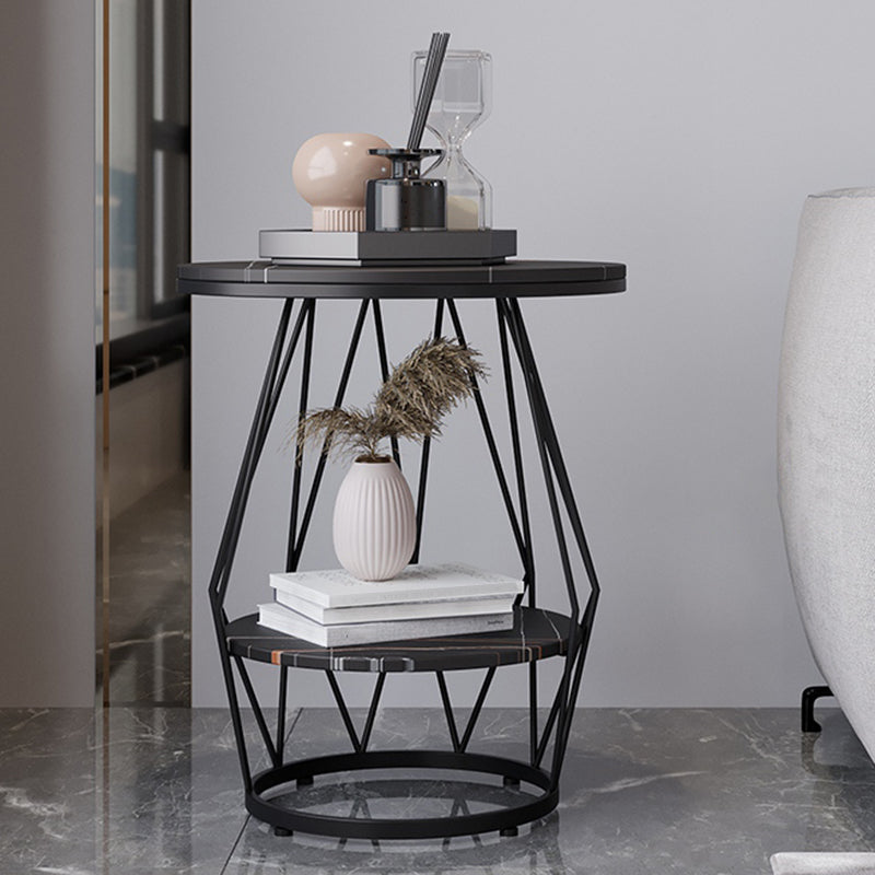 Frame Pedestal Design Gold/black Iron Pedestal Rock Slab Table Top with Shelf Side Table