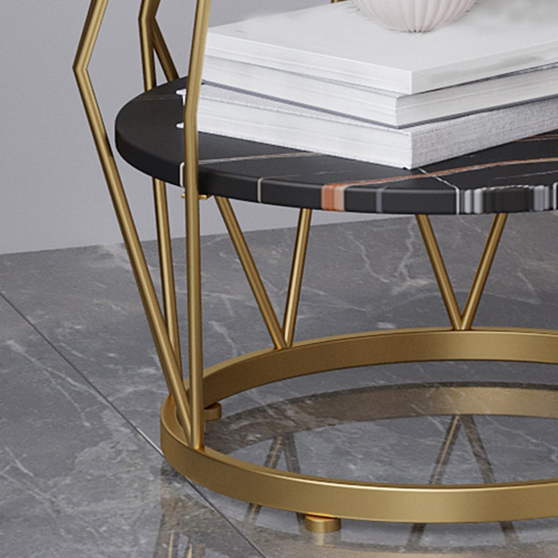 Frame Pedestal Design Gold/black Iron Pedestal Rock Slab Table Top with Shelf Side Table