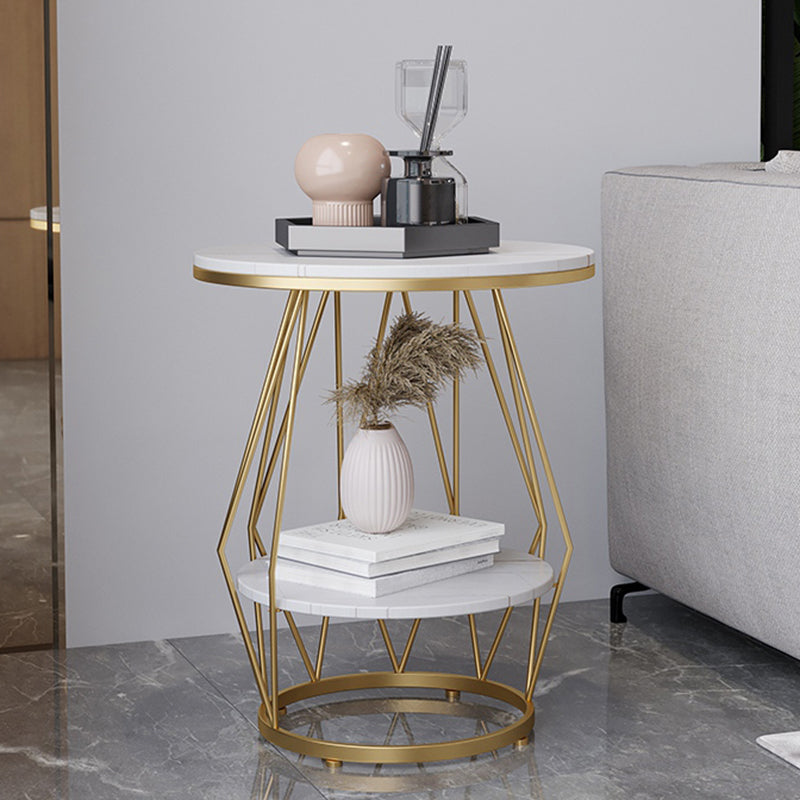 Frame Pedestal Design Gold/black Iron Pedestal Rock Slab Table Top with Shelf Side Table