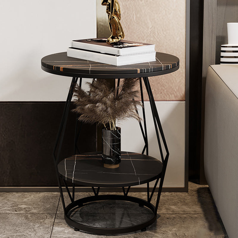 Frame Pedestal Design Gold/black Iron Pedestal Rock Slab Table Top with Shelf Side Table