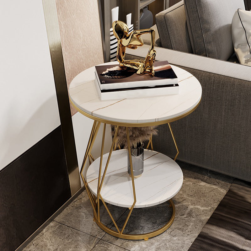 Frame Pedestal Design Gold/black Iron Pedestal Rock Slab Table Top with Shelf Side Table