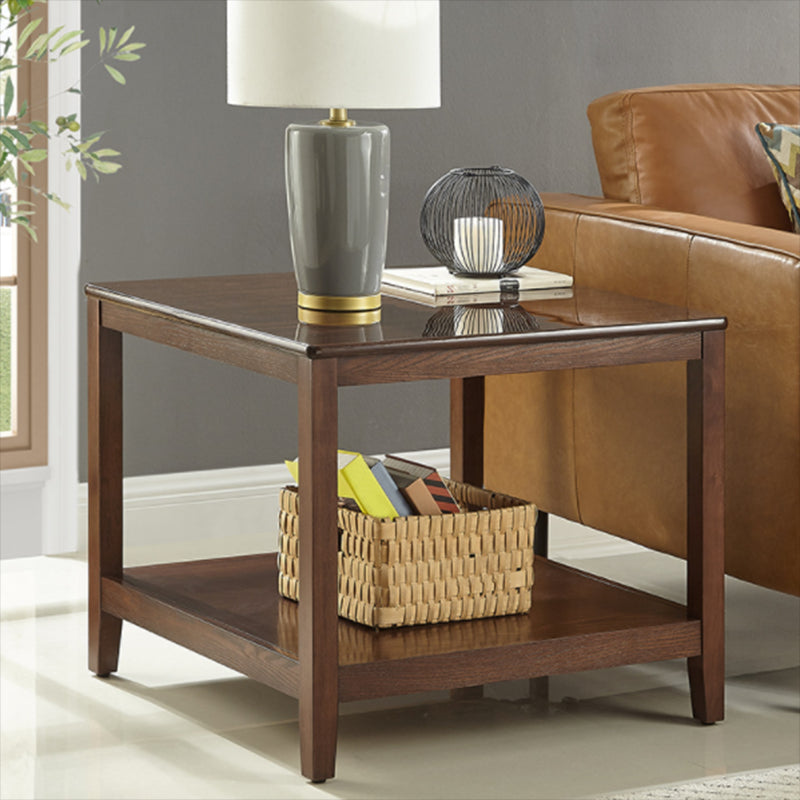 Farmhouse Square Wood Top End Table 4 Legs Sofa Side Table with Shelves