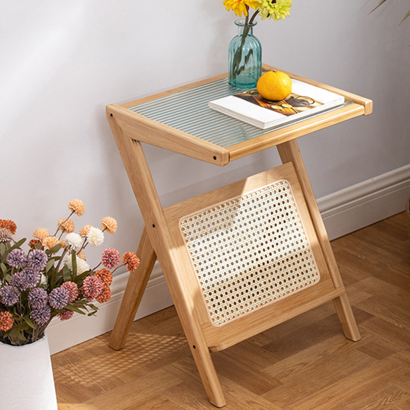 Modern Style Bamboo Rattan Material Glass Desktop Rectangular Side Table