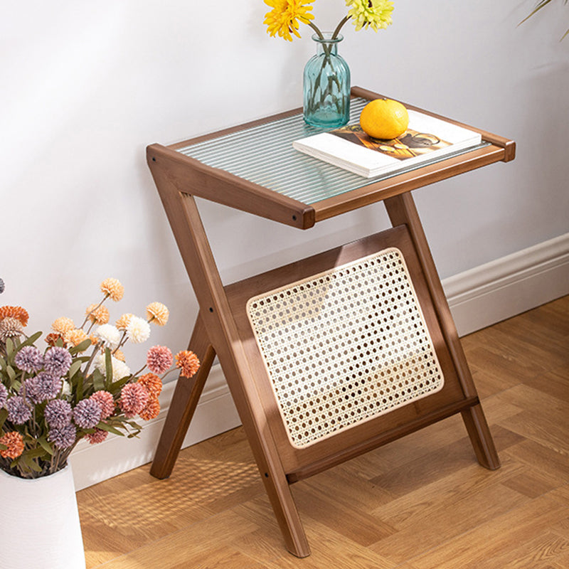 Modern Style Bamboo Rattan Material Glass Desktop Rectangular Side Table