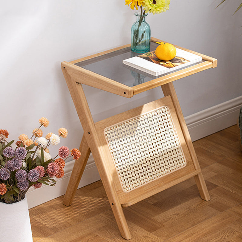 Modern Style Bamboo Rattan Material Glass Desktop Rectangular Side Table