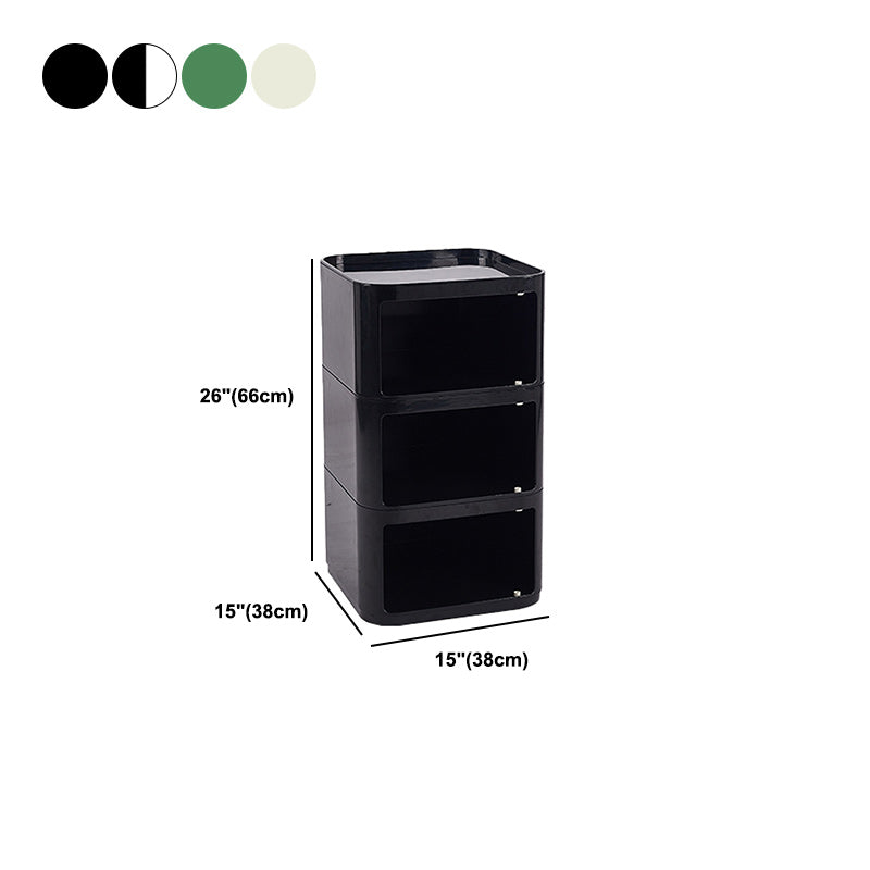 Scandinavian Plastic Night Table 15" Wide Square Nightstand with Drawers