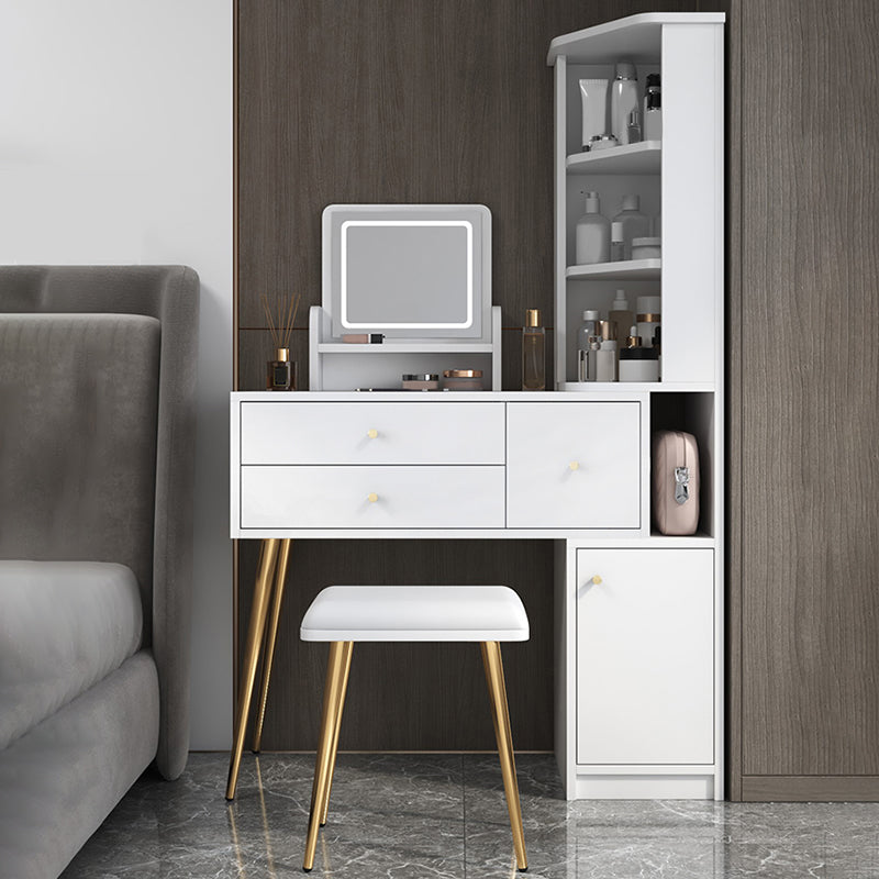 Glam Style Wood-based Material White/grey Dressing Table with Drawers and Storage Shelves