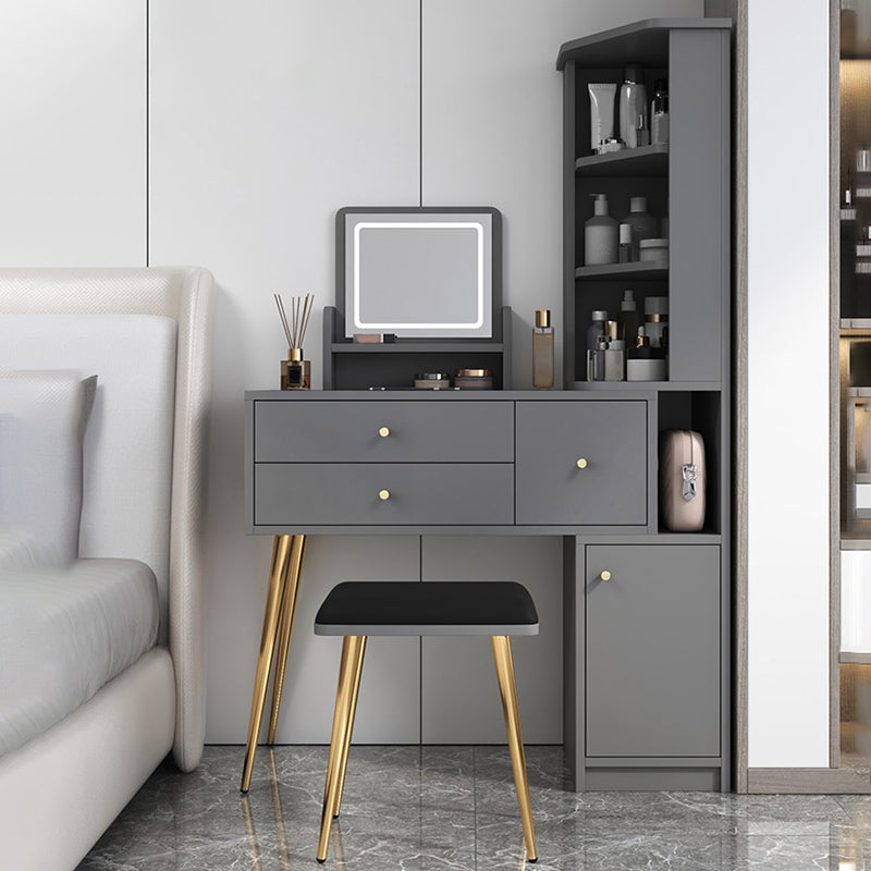 Glam Style Wood-based Material White/grey Dressing Table with Drawers and Storage Shelves