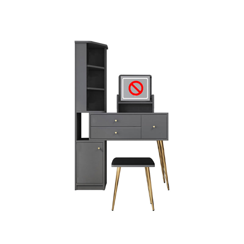Glam Style Wood-based Material White/grey Dressing Table with Drawers and Storage Shelves