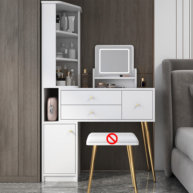 Glam Style Wood-based Material White/grey Dressing Table with Drawers and Storage Shelves
