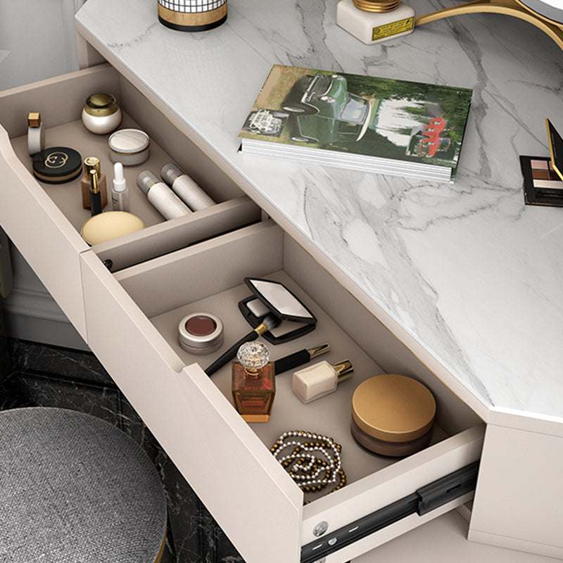 Glam White/Grey Makeup Vanity Desk Slate Top Vanity Makeup Table Set