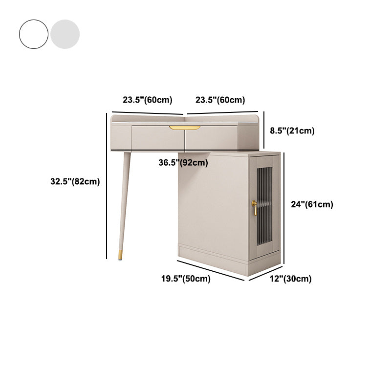 Glam White/Grey Makeup Vanity Desk Slate Top Vanity Makeup Table Set