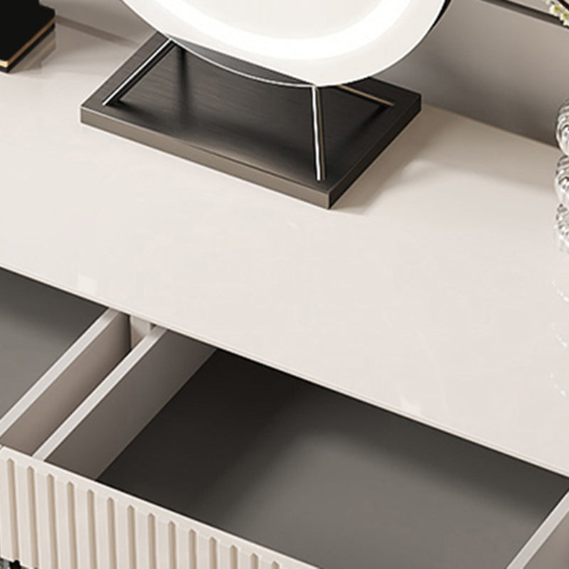 Modern Wooden Make-up Vanity Beige Dressing Table Stool Set with 2 Drawers