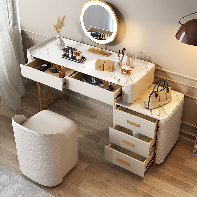 wood and Faux Leather Glam Makeup Counter Beige Make-up Vanity