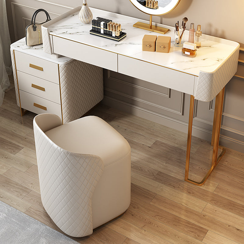 wood and Faux Leather Glam Makeup Counter Beige Make-up Vanity