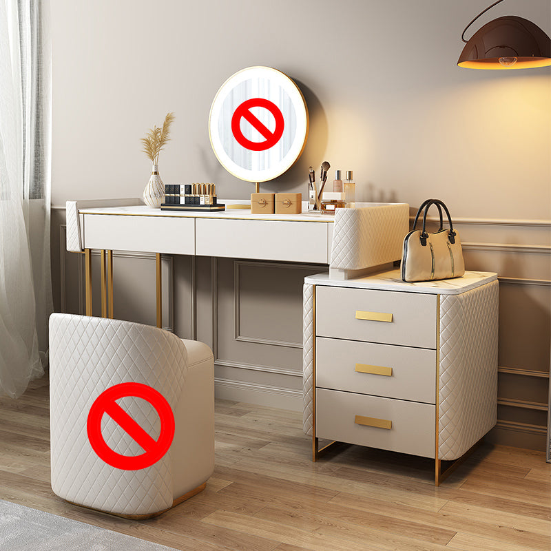 wood and Faux Leather Glam Makeup Counter Beige Make-up Vanity