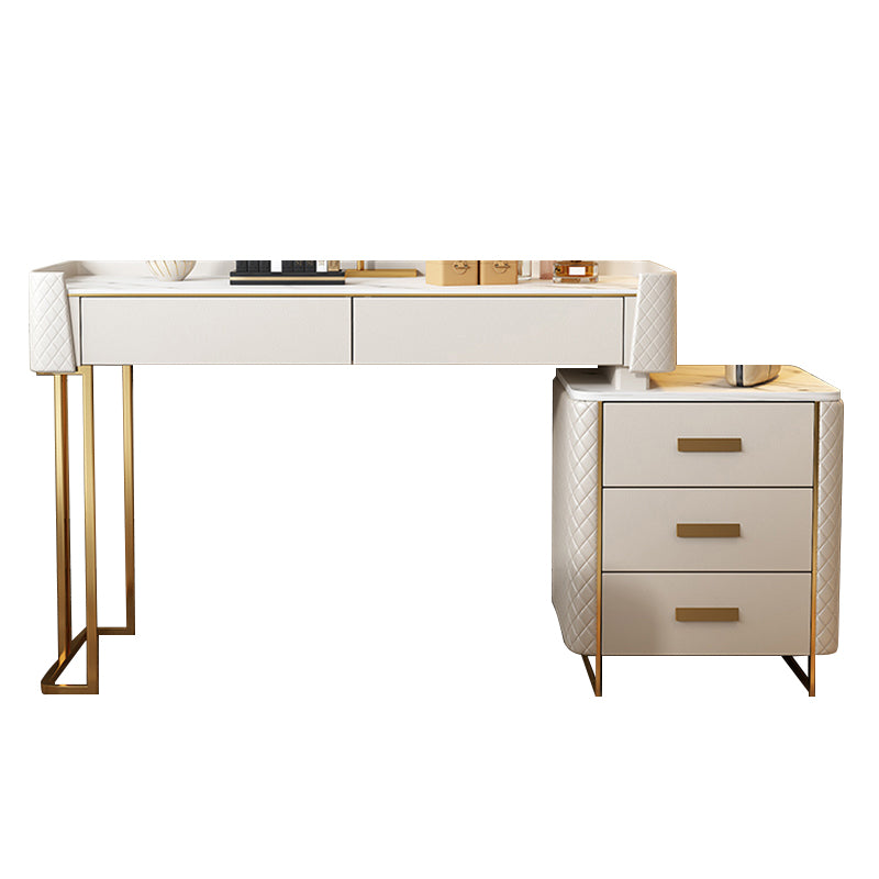 wood and Faux Leather Glam Makeup Counter Beige Make-up Vanity