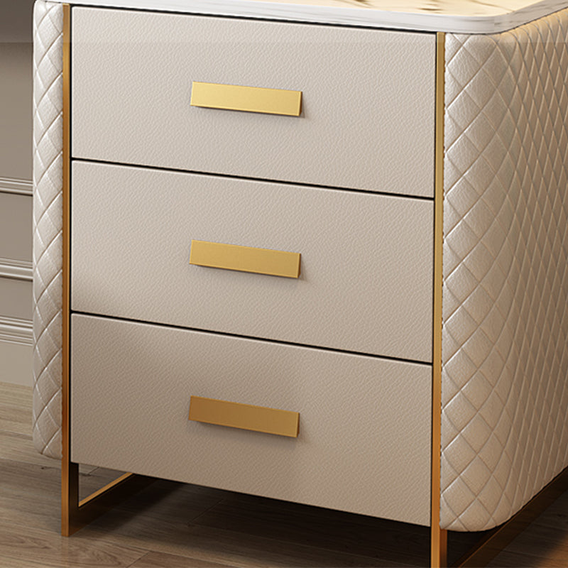 wood and Faux Leather Glam Makeup Counter Beige Make-up Vanity