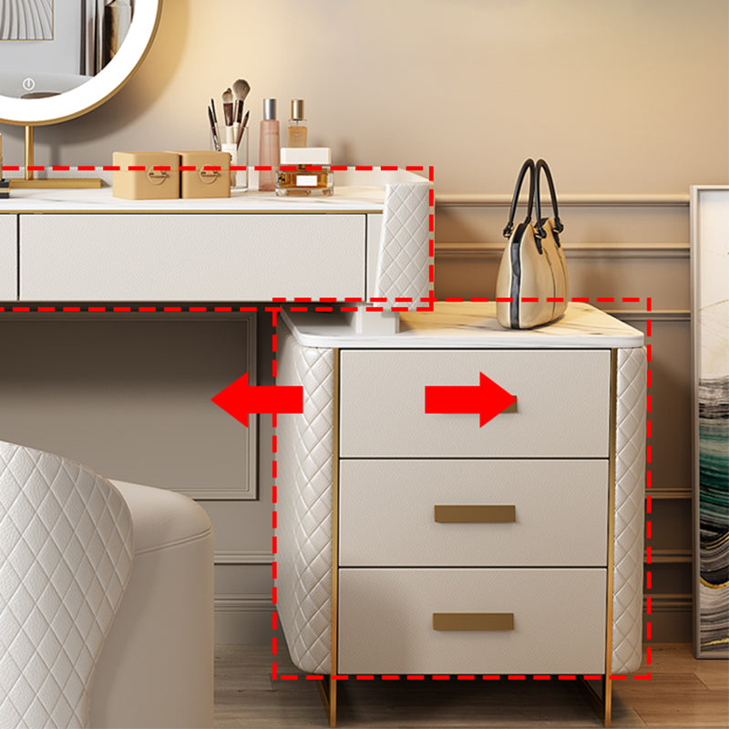 wood and Faux Leather Glam Makeup Counter Beige Make-up Vanity