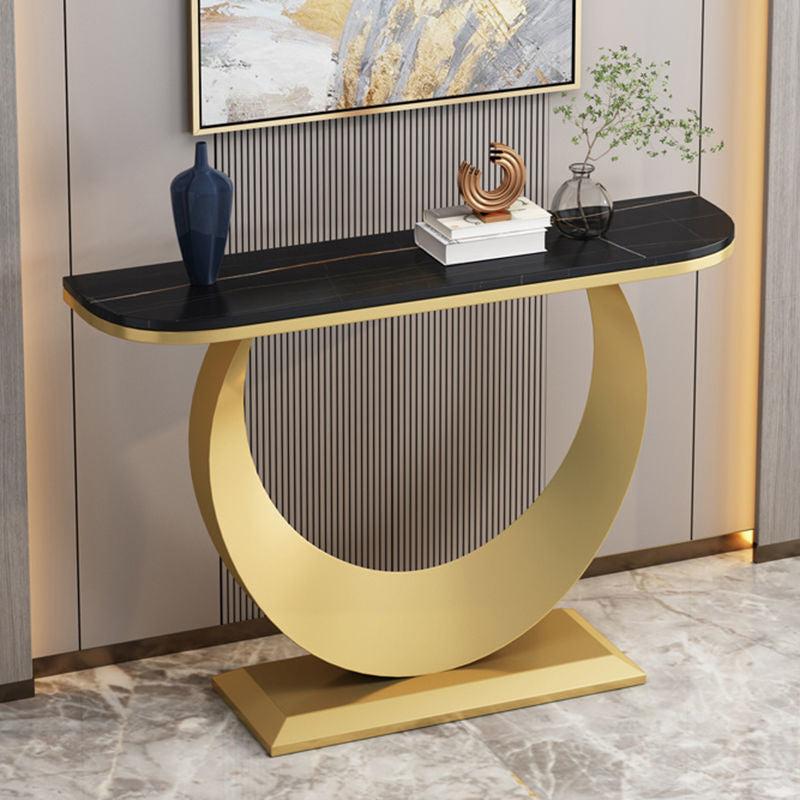 White/Black Console Table Glam Stone Console Table- 11.81" D x 29.5" H