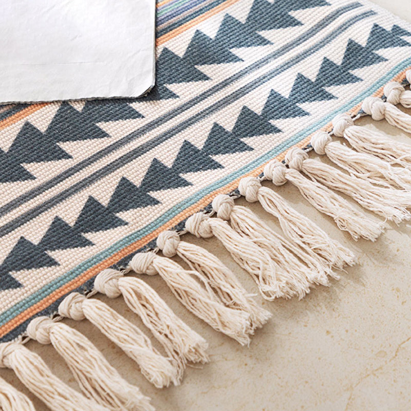 Bohemian Southwestern Print Rug Cotton Fringe Carpet Washable Area Rug for Living Room