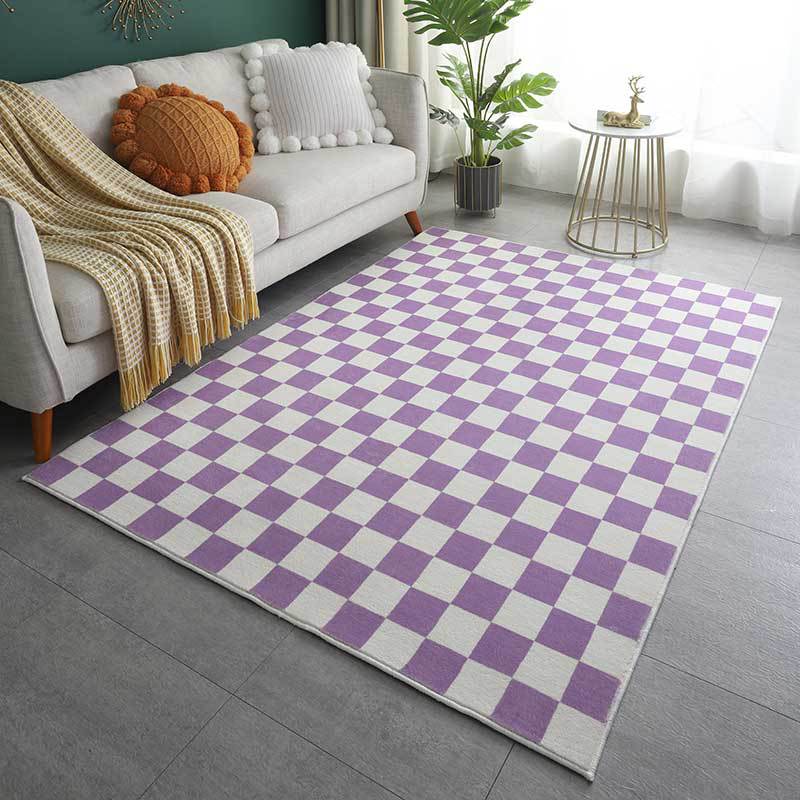Trendy Checkered Print Carpet Polyester Indoor Rug Stain Resistant Rug for Living Room