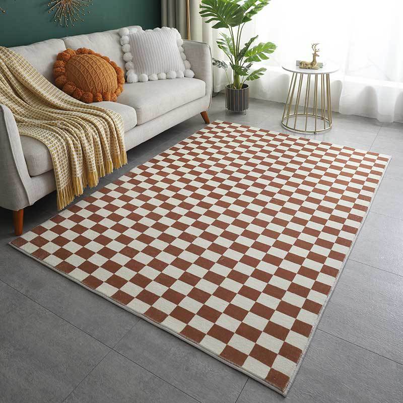 Trendy Checkered Print Carpet Polyester Indoor Rug Stain Resistant Rug for Living Room