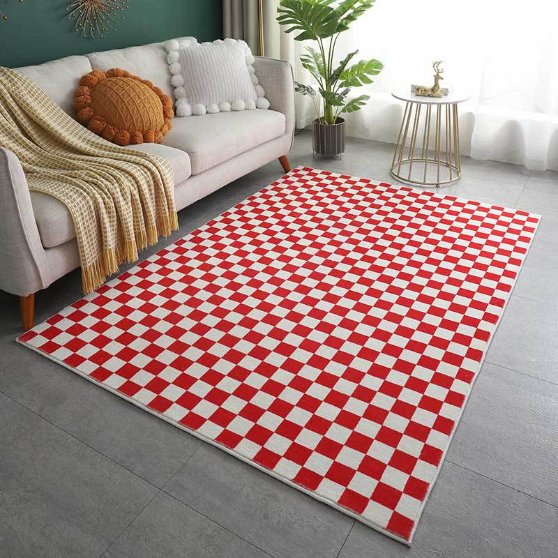 Trendy Checkered Print Carpet Polyester Indoor Rug Stain Resistant Rug for Living Room
