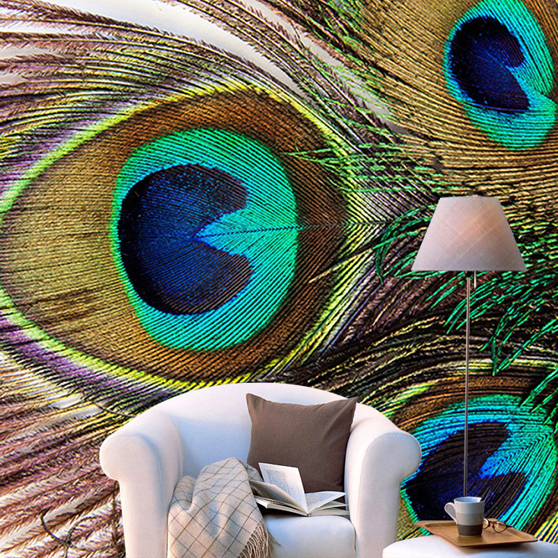 Fancy Wall Mural Peacock Feather Pattern Living Room Wall Mural