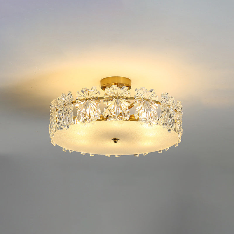 Modern Semi Flush Mount Light Glass Light Fixture in Brass for Living Room
