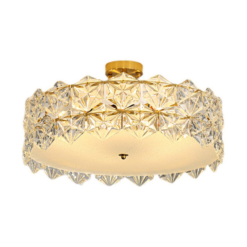 Modern Semi Flush Mount Light Glass Light Fixture in Brass for Living Room