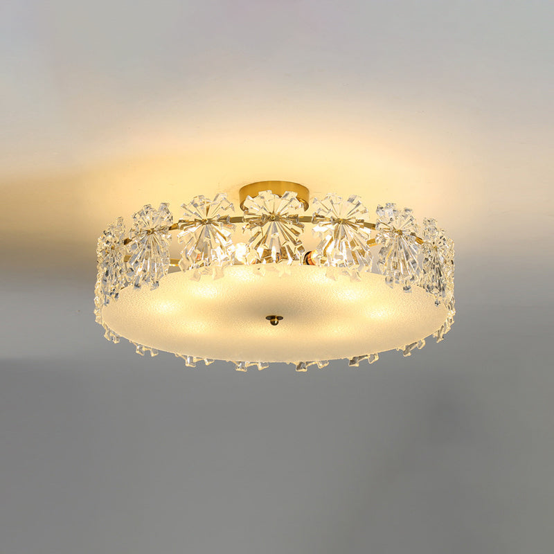 Modern Semi Flush Mount Light Glass Light Fixture in Brass for Living Room