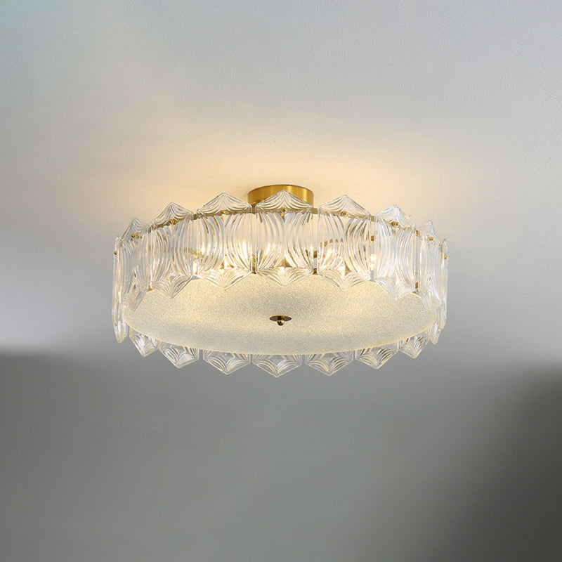 Modern Semi Flush Mount Light Glass Light Fixture in Brass for Living Room