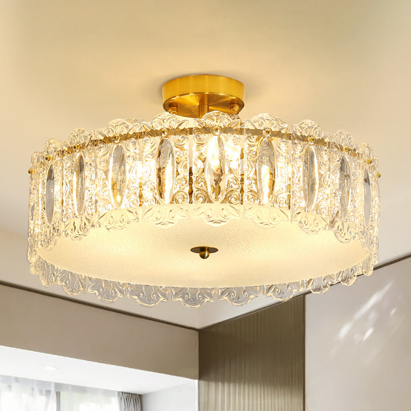 Modern Semi Flush Mount Light Glass Light Fixture in Brass for Living Room