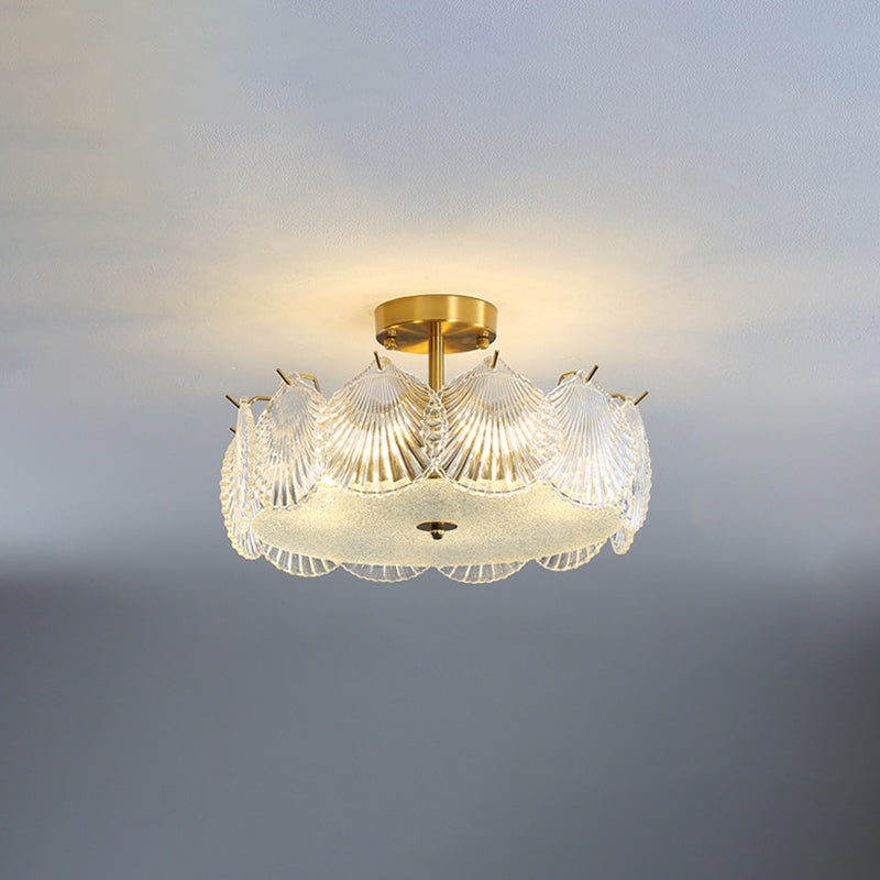 Modern Semi Flush Mount Light Glass Light Fixture in Brass for Living Room