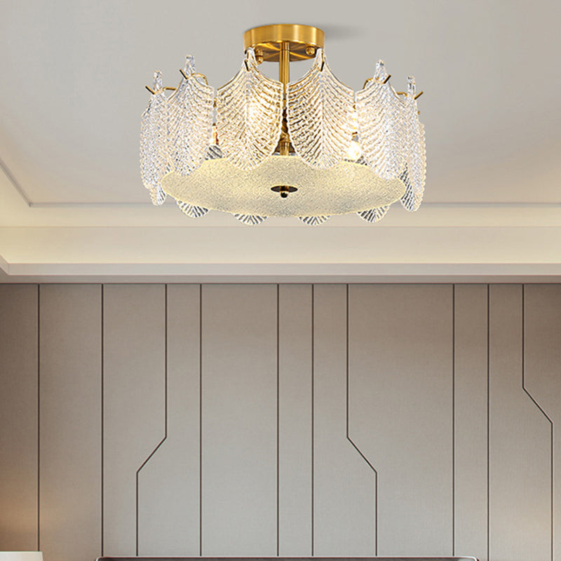 Modern Semi Flush Mount Light Glass Light Fixture in Brass for Living Room