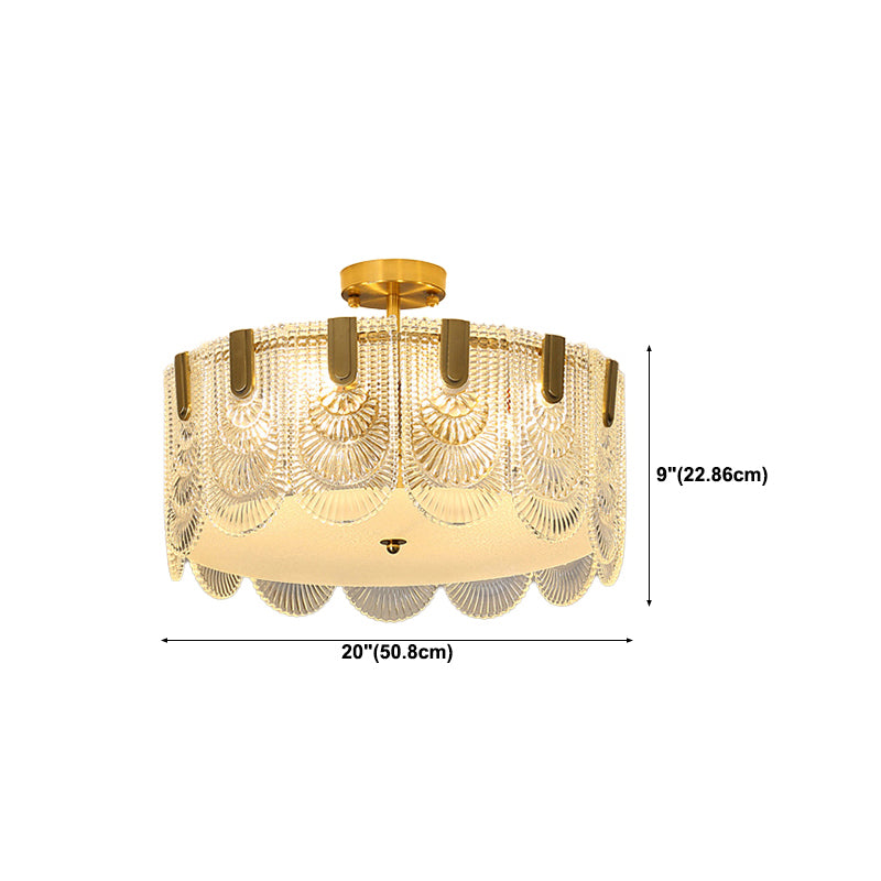 Modern Semi Flush Mount Light Glass Light Fixture in Brass for Living Room