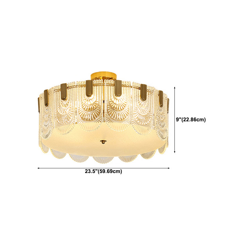 Modern Semi Flush Mount Light Glass Light Fixture in Brass for Living Room