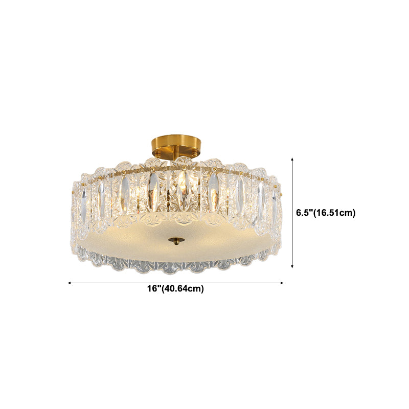 Modern Semi Flush Mount Light Glass Light Fixture in Brass for Living Room