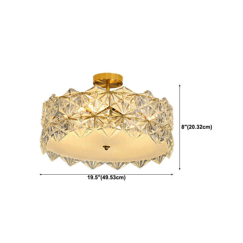 Modern Semi Flush Mount Light Glass Light Fixture in Brass for Living Room