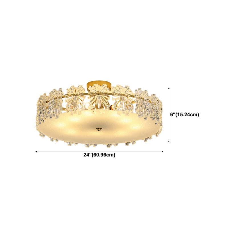 Modern Semi Flush Mount Light Glass Light Fixture in Brass for Living Room