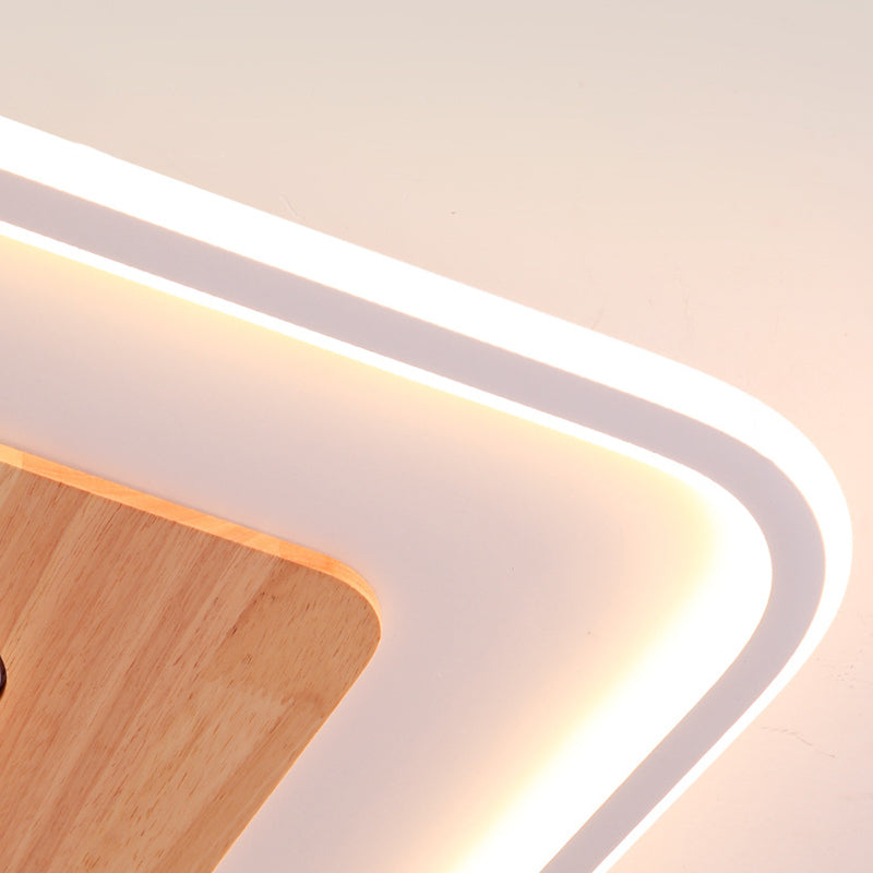 Modern Style Flush Mount Light Wood Rectangular  LED Ceiling Light for Bedroom