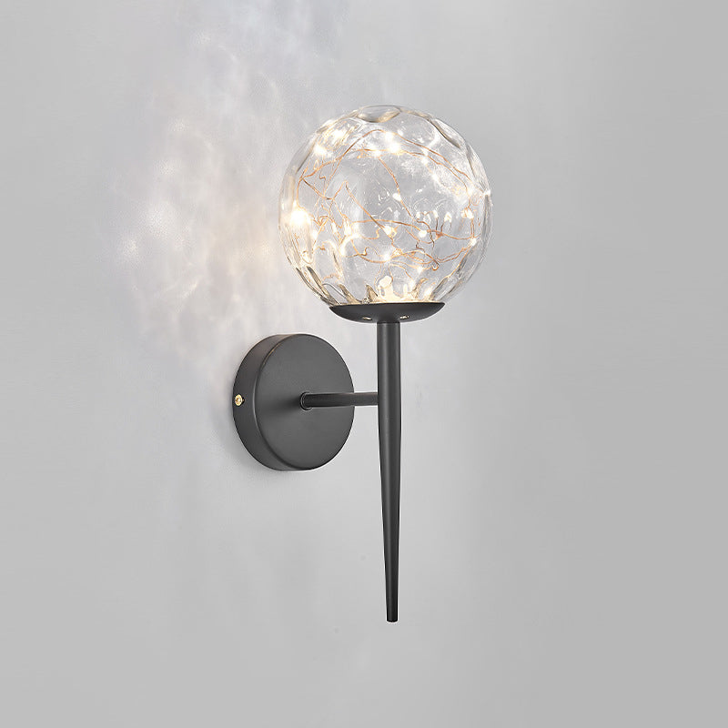Glass Spherical Shape Wall Lights Modern Style 1 Light Wall Sconce for Bedroom