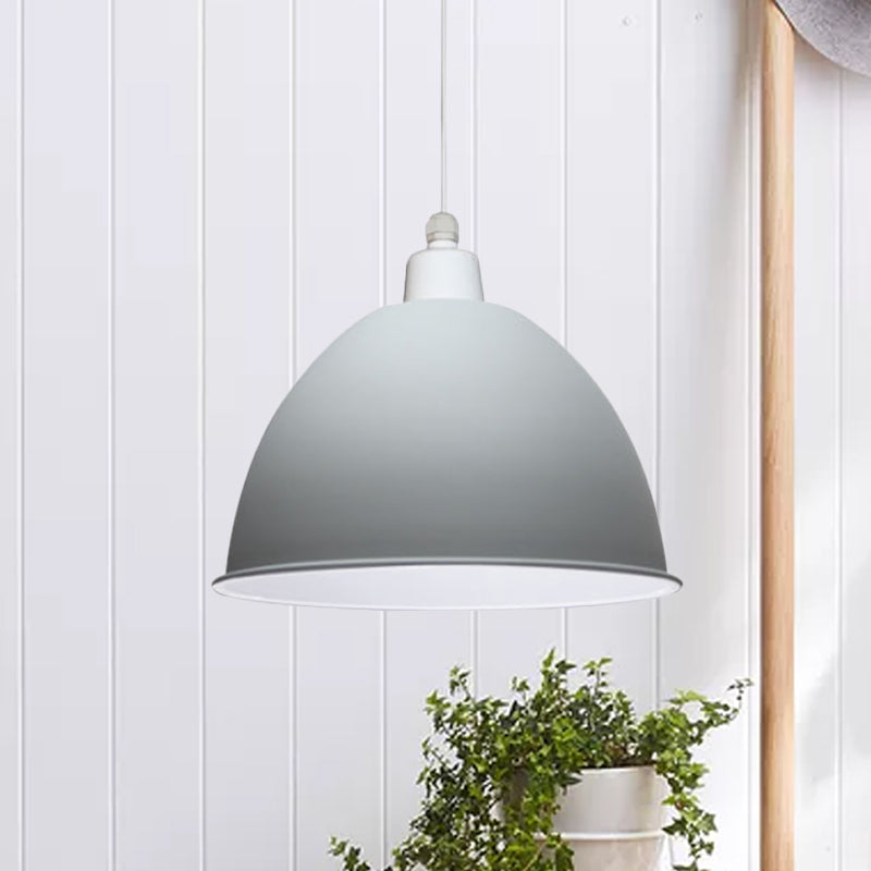 1 Bulb Dining Room Hanging Light Nordic Style Grey/Pink Suspended Pendant Lamp with Dome Metal Shade