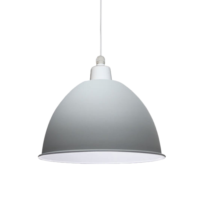 1 Bulb Dining Room Hanging Light Nordic Style Grey/Pink Suspended Pendant Lamp with Dome Metal Shade