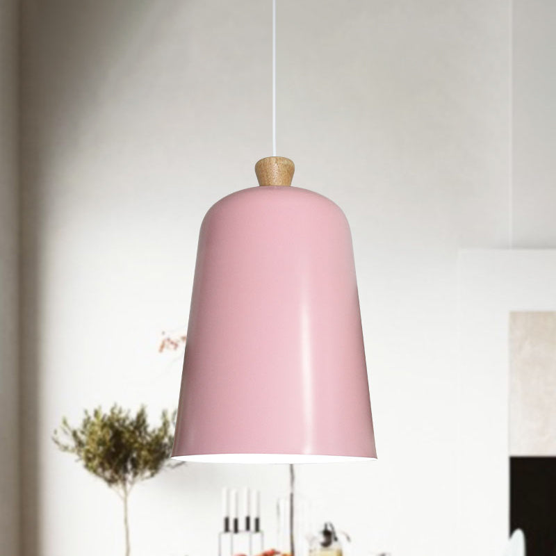 Pink/Grey/Black Bell Pendant Lamp Modern Style 1 Bulb Aluminum Ceiling Lighting for Dining Room